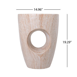 English Elm 19.29H Modern Round MGO Side Table Faux Marble Finish Cutout Sculptural Outdoor Indoor White Marble 14.96 x 14.96 x 19.29 inches N765P415942B
