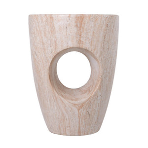 English Elm 19.29H Modern Round MGO Side Table Faux Marble Finish Cutout Sculptural Outdoor Indoor White Marble 14.96 x 14.96 x 19.29 inches N765P415942B