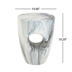 English Elm 19.29H Modern Round MGO Side Table Faux Marble Finish Cutout Sculptural Outdoor Indoor Blue Marble 14.96 x 14.96 x 19.29 inches N765P415942L