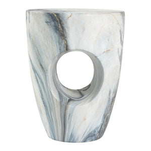 English Elm 19.29H Modern Round MGO Side Table Faux Marble Finish Cutout Sculptural Outdoor Indoor Blue Marble 14.96 x 14.96 x 19.29 inches N765P415942L
