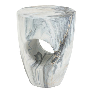 English Elm 19.29H Modern Round MGO Side Table Faux Marble Finish Cutout Sculptural Outdoor Indoor Blue Marble 14.96 x 14.96 x 19.29 inches N765P415942L