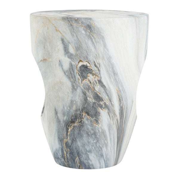 English Elm 19.29H Modern Round MGO Side Table Faux Marble Finish Cutout Sculptural Outdoor Indoor Blue Marble 14.96 x 14.96 x 19.29 inches N765P415942L