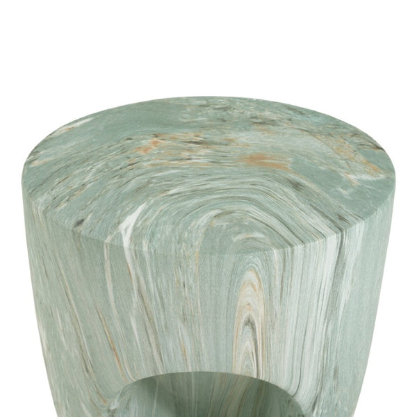 English Elm 19.29H Modern Round MGO Side Table Faux Marble Finish Cutout Sculptural Outdoor Indoor Green Marble 14.96 x 14.96 x 19.29 inches N765P415942N