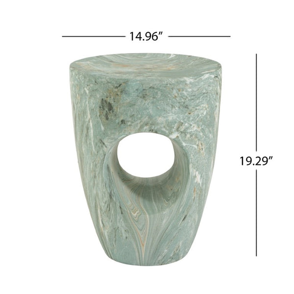 English Elm 19.29H Modern Round MGO Side Table Faux Marble Finish Cutout Sculptural Outdoor Indoor Green Marble 14.96 x 14.96 x 19.29 inches N765P415942N