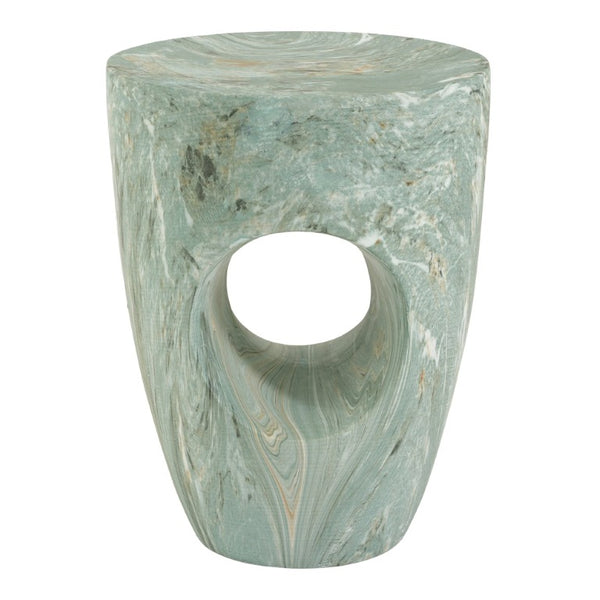 English Elm 19.29H Modern Round MGO Side Table Faux Marble Finish Cutout Sculptural Outdoor Indoor Green Marble 14.96 x 14.96 x 19.29 inches N765P415942N