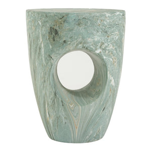 English Elm 19.29H Modern Round MGO Side Table Faux Marble Finish Cutout Sculptural Outdoor Indoor Green Marble 14.96 x 14.96 x 19.29 inches N765P415942N