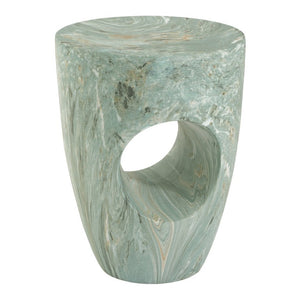English Elm 19.29H Modern Round MGO Side Table Faux Marble Finish Cutout Sculptural Outdoor Indoor Green Marble 14.96 x 14.96 x 19.29 inches N765P415942N