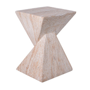 English Elm 18.5H Sculptural Fluted MGO Side Table Faux Stone Finish for Patio or Living Room Beige Marble N765P416051B