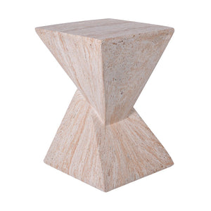 English Elm 18.5H Sculptural Fluted MGO Side Table Faux Stone Finish for Patio or Living Room Beige Marble N765P416051B