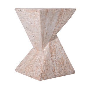 English Elm 18.5H Sculptural Fluted MGO Side Table Faux Stone Finish for Patio or Living Room Beige Marble N765P416051B