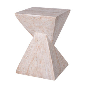 English Elm 18.5H Sculptural Fluted MGO Side Table Faux Stone Finish for Patio or Living Room Beige Marble N765P416051B