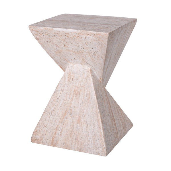 English Elm 18.5H Sculptural Fluted MGO Side Table Faux Stone Finish for Patio or Living Room Beige Marble N765P416051B