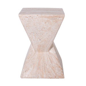 English Elm 18.5H Sculptural Fluted MGO Side Table Faux Stone Finish for Patio or Living Room Beige Marble N765P416051B