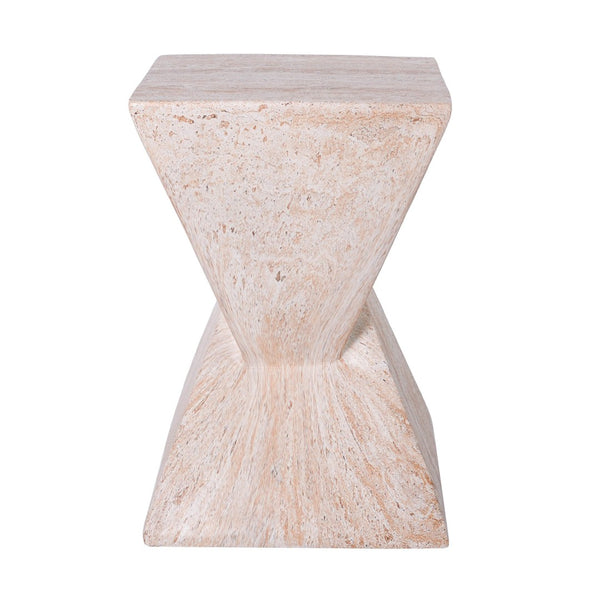 English Elm 18.5H Sculptural Fluted MGO Side Table Faux Stone Finish for Patio or Living Room Beige Marble N765P416051B