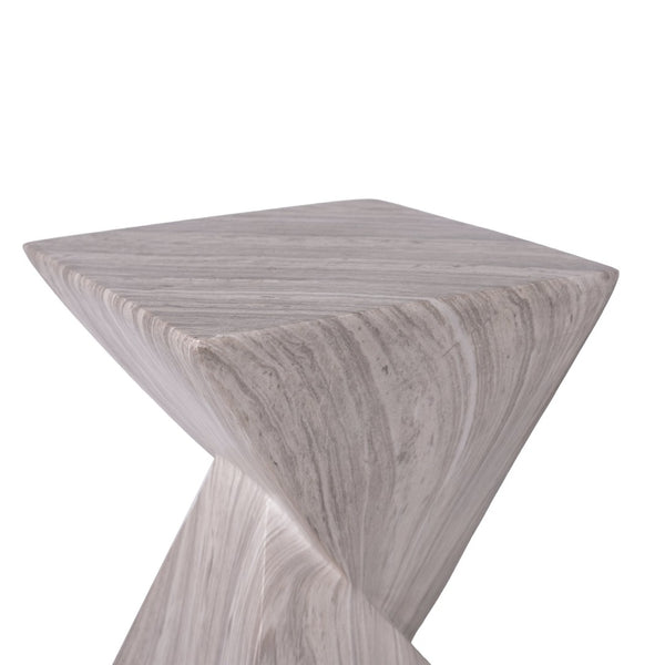 English Elm 18.5H Sculptural Fluted MGO Side Table Faux Stone Finish for Patio or Living Room Gray Marble N765P416051G