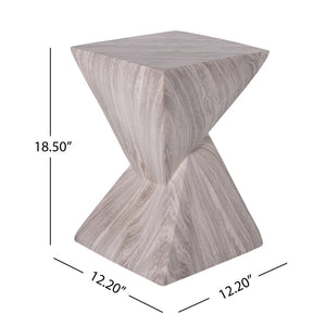 English Elm 18.5H Sculptural Fluted MGO Side Table Faux Stone Finish for Patio or Living Room Gray Marble N765P416051G