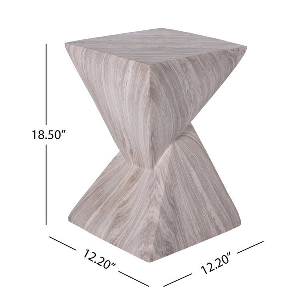 English Elm 18.5H Sculptural Fluted MGO Side Table Faux Stone Finish for Patio or Living Room Gray Marble N765P416051G