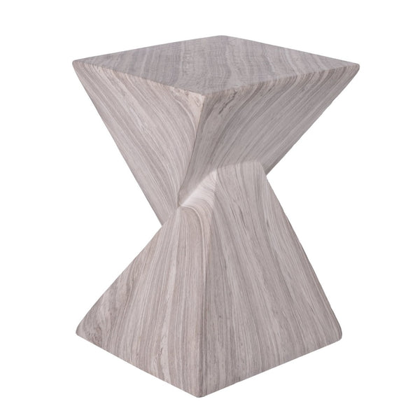 English Elm 18.5H Sculptural Fluted MGO Side Table Faux Stone Finish for Patio or Living Room Gray Marble N765P416051G