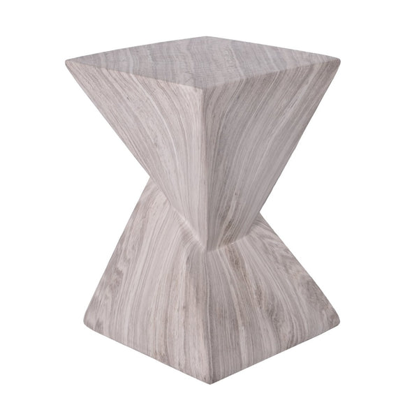 English Elm 18.5H Sculptural Fluted MGO Side Table Faux Stone Finish for Patio or Living Room Gray Marble N765P416051G