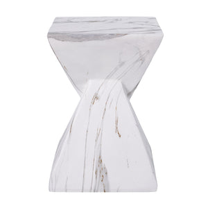 English Elm 18.5H Sculptural Fluted MGO Side Table Faux Stone Finish for Patio or Living Room White Marble N765P416051M