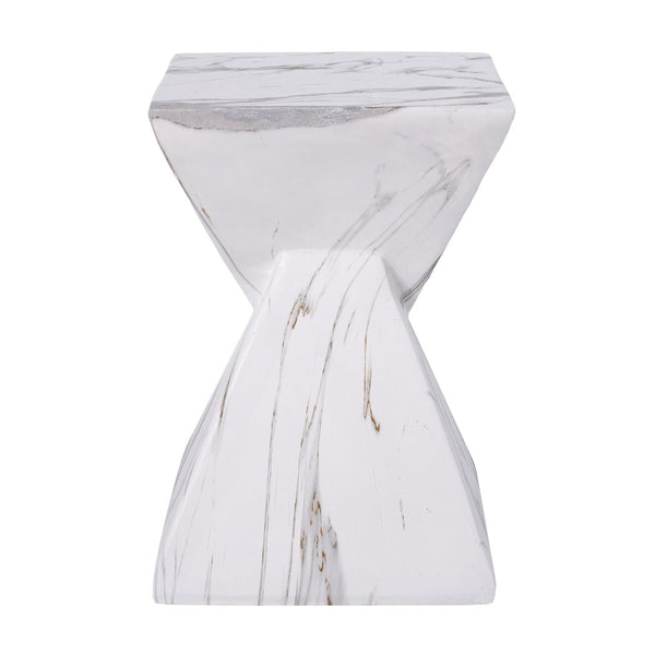English Elm 18.5H Sculptural Fluted MGO Side Table Faux Stone Finish for Patio or Living Room White Marble N765P416051M