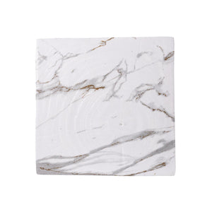 English Elm 18.5H Sculptural Fluted MGO Side Table Faux Stone Finish for Patio or Living Room White Marble N765P416051M