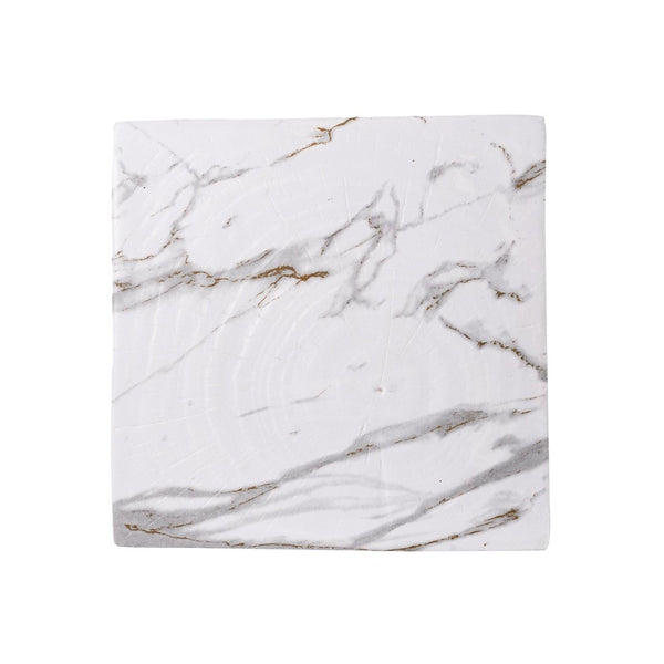 English Elm 18.5H Sculptural Fluted MGO Side Table Faux Stone Finish for Patio or Living Room White Marble N765P416051M