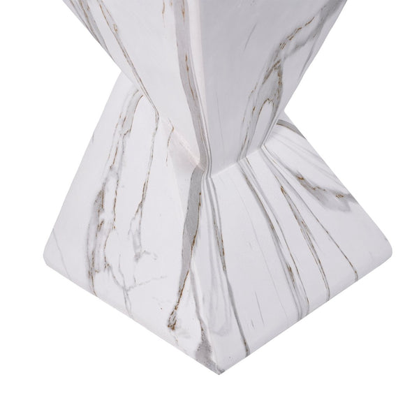 English Elm 18.5H Sculptural Fluted MGO Side Table Faux Stone Finish for Patio or Living Room White Marble N765P416051M