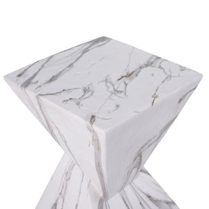 English Elm 18.5H Sculptural Fluted MGO Side Table Faux Stone Finish for Patio or Living Room White Marble N765P416051M
