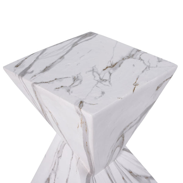 English Elm 18.5H Sculptural Fluted MGO Side Table Faux Stone Finish for Patio or Living Room White Marble N765P416051M