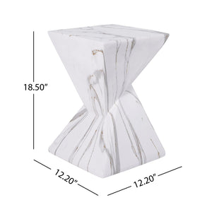 English Elm 18.5H Sculptural Fluted MGO Side Table Faux Stone Finish for Patio or Living Room White Marble N765P416051M
