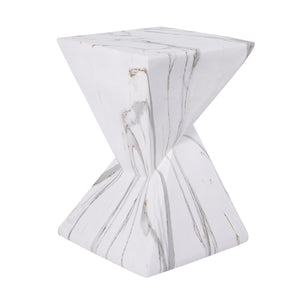 English Elm 18.5H Sculptural Fluted MGO Side Table Faux Stone Finish for Patio or Living Room White Marble N765P416051M