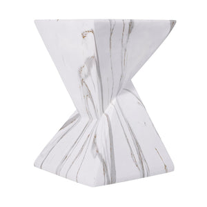 English Elm 18.5H Sculptural Fluted MGO Side Table Faux Stone Finish for Patio or Living Room White Marble N765P416051M