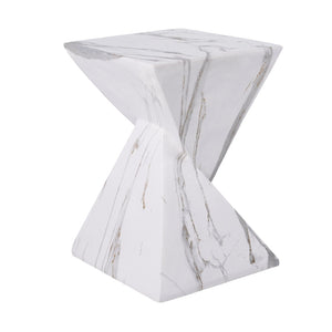 English Elm 18.5H Sculptural Fluted MGO Side Table Faux Stone Finish for Patio or Living Room White Marble N765P416051M