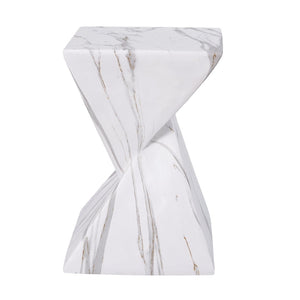 English Elm 18.5H Sculptural Fluted MGO Side Table Faux Stone Finish for Patio or Living Room White Marble N765P416051M