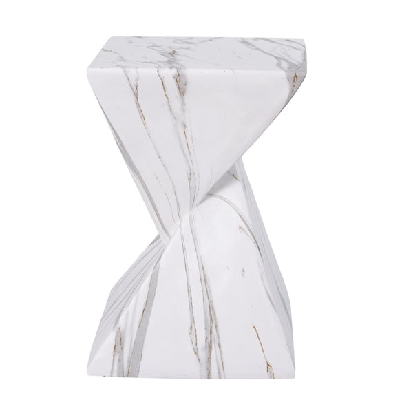 English Elm 18.5H Sculptural Fluted MGO Side Table Faux Stone Finish for Patio or Living Room White Marble N765P416051M