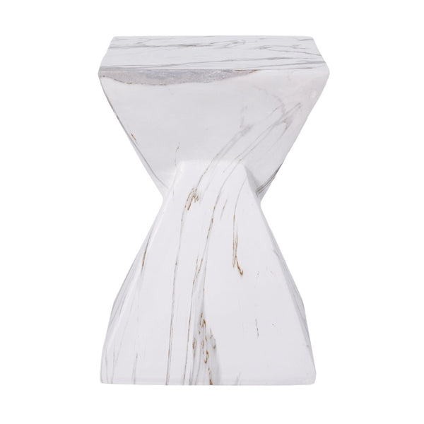 English Elm 18.5H Sculptural Fluted MGO Side Table Faux Stone Finish for Patio or Living Room White Marble N765P416051M