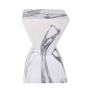 English Elm 18.5H Sculptural Fluted MGO Side Table Faux Stone Finish for Patio or Living Room Faux Marble N765P416051W