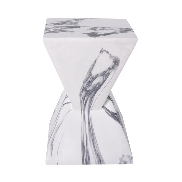 English Elm 18.5H Sculptural Fluted MGO Side Table Faux Stone Finish for Patio or Living Room Faux Marble N765P416051W
