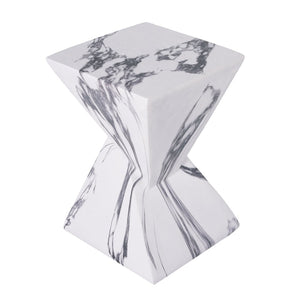 English Elm 18.5H Sculptural Fluted MGO Side Table Faux Stone Finish for Patio or Living Room Faux Marble N765P416051W
