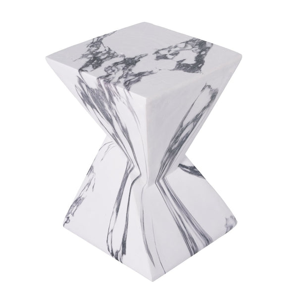 English Elm 18.5H Sculptural Fluted MGO Side Table Faux Stone Finish for Patio or Living Room Faux Marble N765P416051W