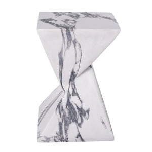 English Elm 18.5H Sculptural Fluted MGO Side Table Faux Stone Finish for Patio or Living Room Faux Marble N765P416051W