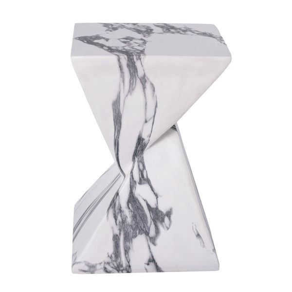 English Elm 18.5H Sculptural Fluted MGO Side Table Faux Stone Finish for Patio or Living Room Faux Marble N765P416051W