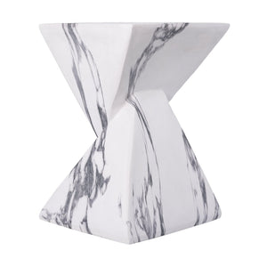 English Elm 18.5H Sculptural Fluted MGO Side Table Faux Stone Finish for Patio or Living Room Faux Marble N765P416051W