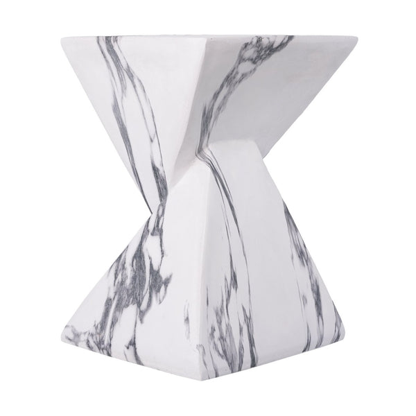 English Elm 18.5H Sculptural Fluted MGO Side Table Faux Stone Finish for Patio or Living Room Faux Marble N765P416051W