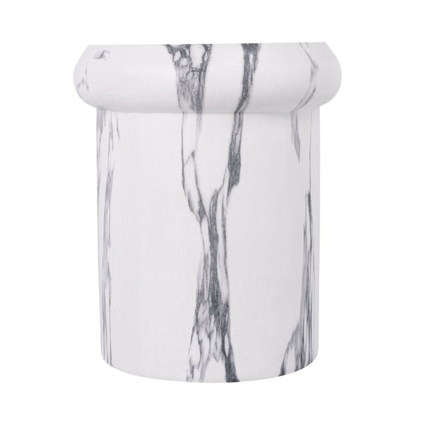 English Elm 18.11H MGO Sculptural Pedestal Table Faux Stone Finish Indoor Outdoor Round End Stool N765P416071W