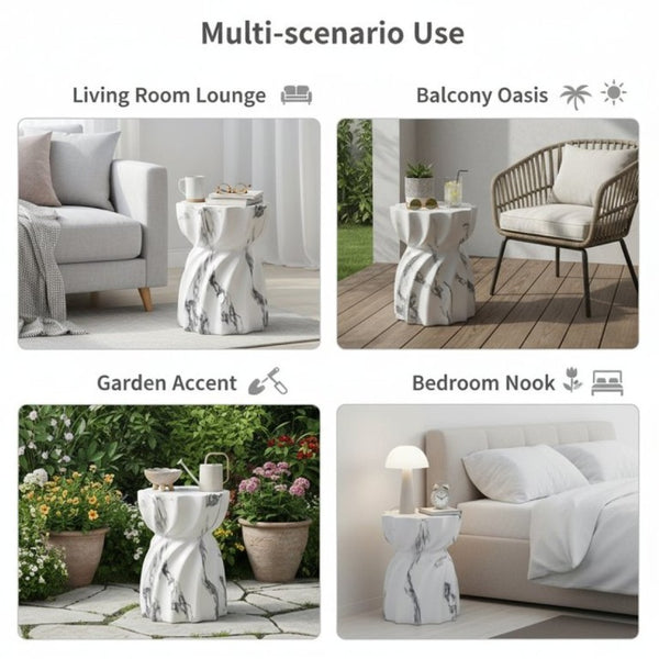English Elm 19.29H Fluted Hourglass Faux Marble Outdoor Accent Table MGO Patio Poolside Decor N765P416080W