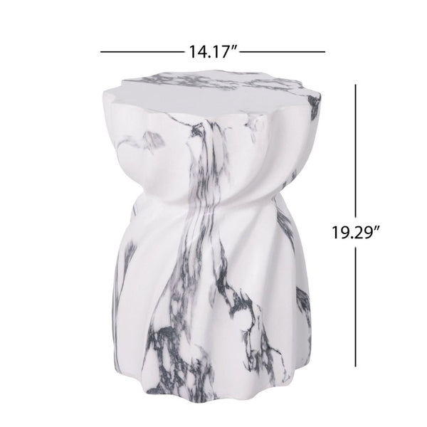 English Elm 19.29H Fluted Hourglass Faux Marble Outdoor Accent Table MGO Patio Poolside Decor N765P416080W