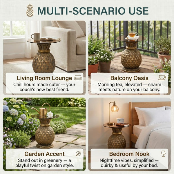 English Elm 23.62 Inch Pineapple Sculptural Side Table Tempered Glass Top Indoor Outdoor Accent N765P449527Y