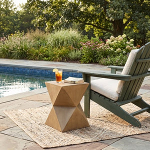 English Elm 14.25 Inch Concrete Hourglass Outdoor Side Table Matte Finish Sculptural Patio Accent N767P192080N